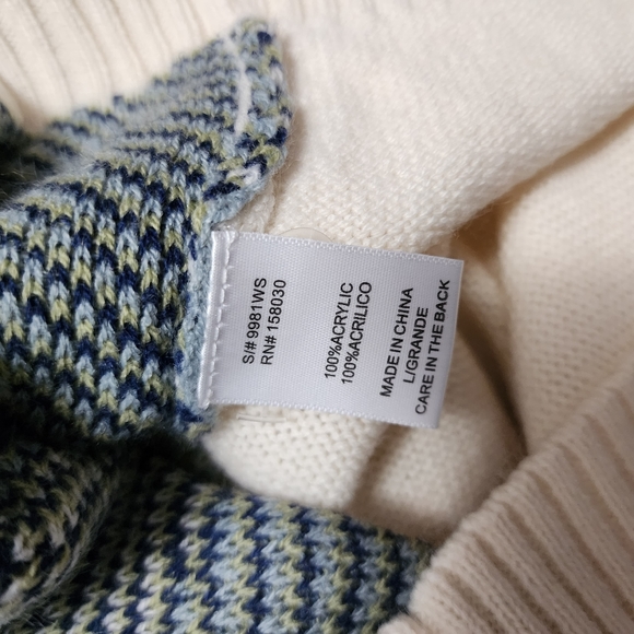 Love Tree Ivory & Blue Argyle Knit Cardigan Size Large - Picture 7 of 7